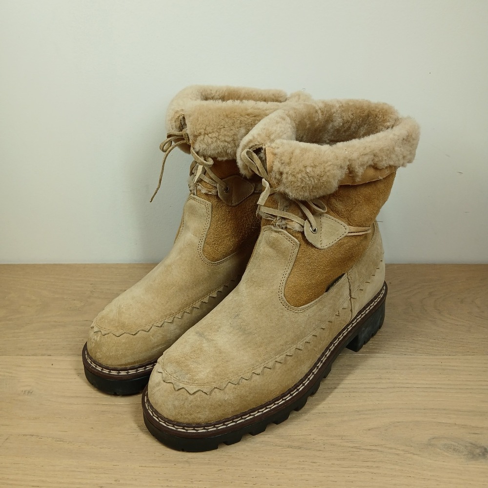 Blondo Boots Women 10 Beige Suede Shearling Lined Waterproof Lace Up Winter